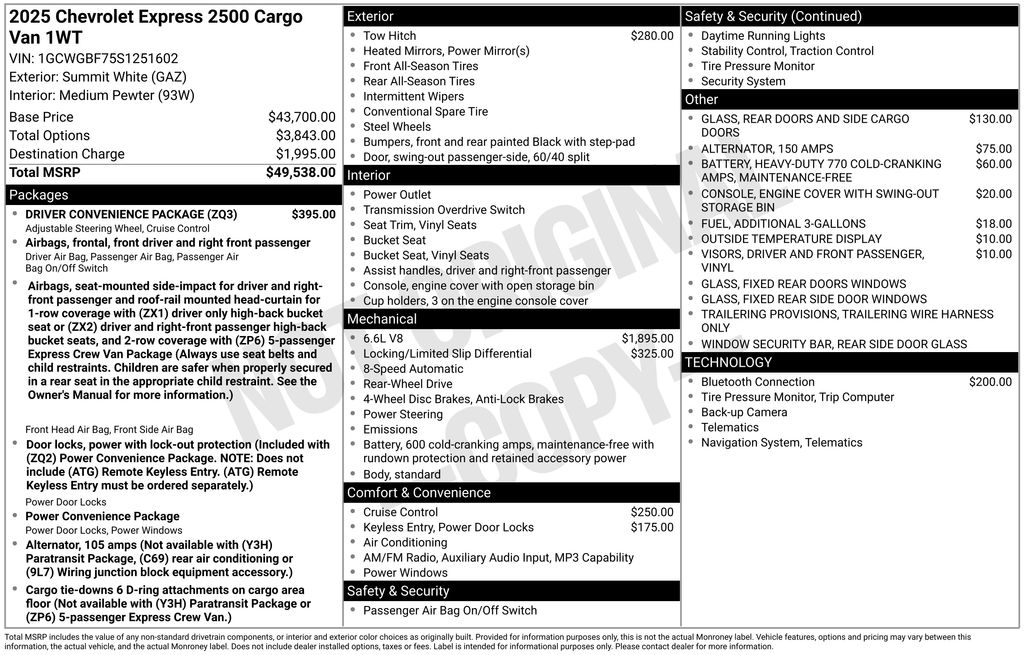New 2025 Chevrolet Express 2500 Empty Cargo Van - photo 6