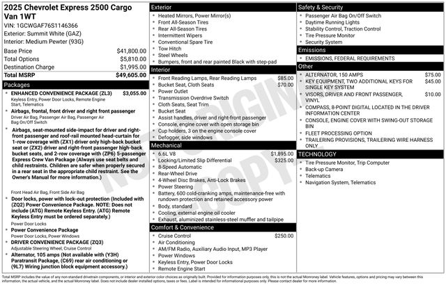 New 2025 Chevrolet Express 2500 Empty Cargo Van - photo 5