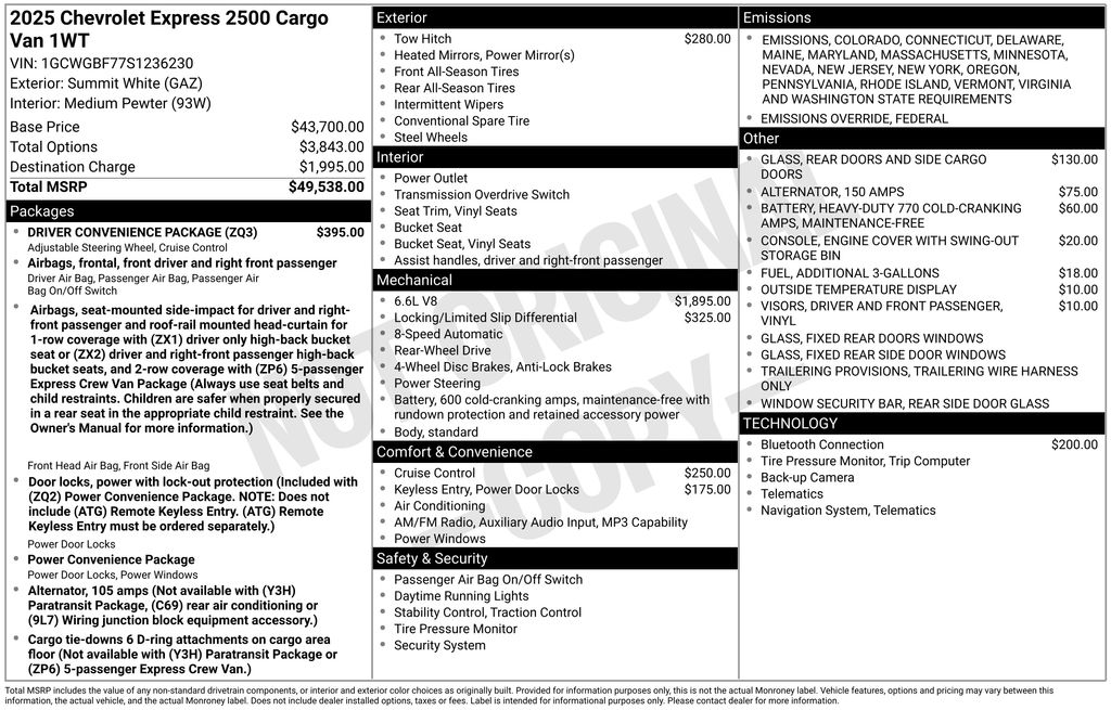 New 2025 Chevrolet Express 2500 Empty Cargo Van - photo 14