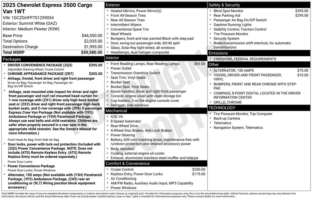 New 2025 Chevrolet Express 3500 Empty Cargo Van - photo 5